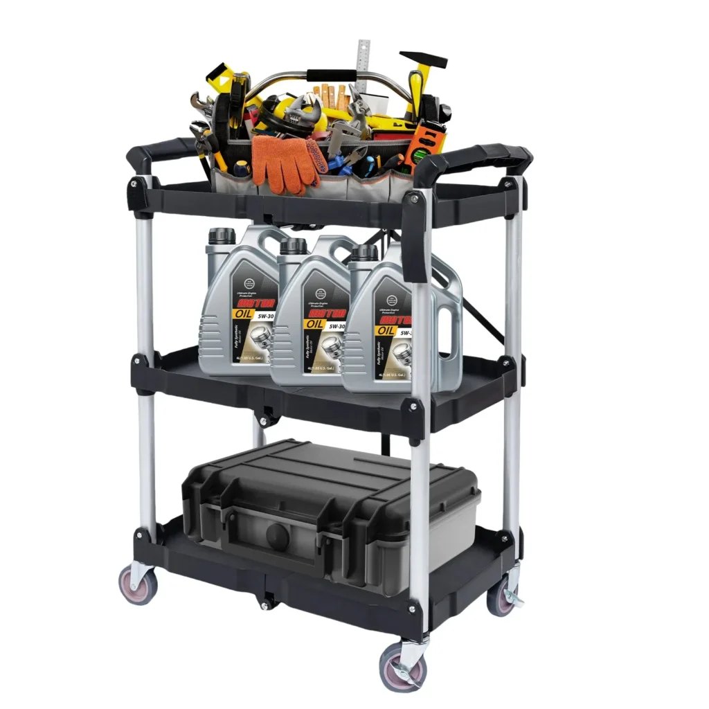 Foldable 3-Tier Rolling Service Cart